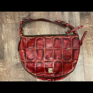 Dooney & Burke Red Croco Embossed Leather Expandable Hobo Purse